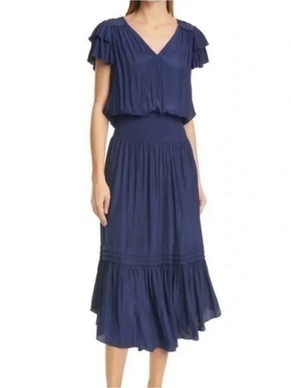 💙WORN ONCE💙 Ramy Brook Ali Navy V-Neck Midi Dress Sz XL